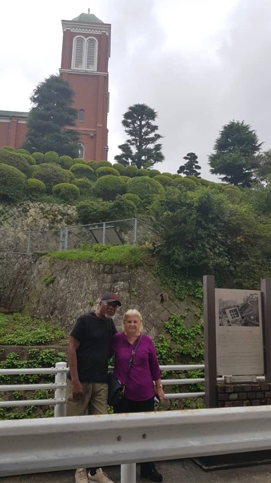 Tali and I in front of ruins of church Nagasaki